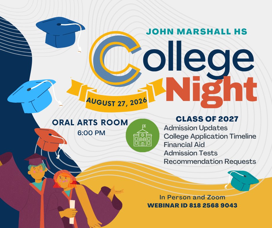 College Night on August 27th in the Oral Arts Room from 6-7PM. Graduates throwing caps in the air